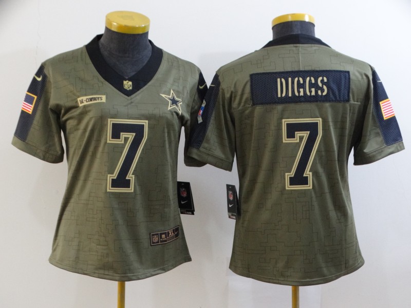 2021 Women Dallas Cowboys #7 Diggs Nike Olive Salute To Service Limited NFL jersey